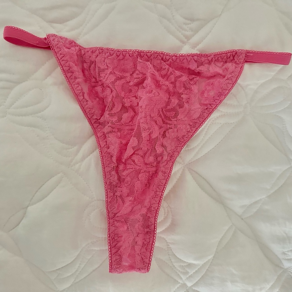 Pink lace rose thong panties